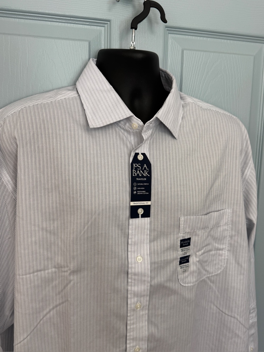 Jos A Bank Traveler Cotton Striped Dress Shirt 17.5 34/35 NWT Traditional Fit